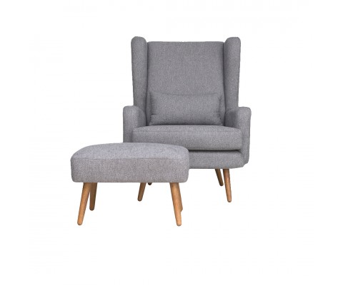 Martine Armchair with Foot Stool (Grey)